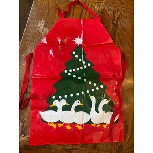 Vintage Apron Kitchen Slickers Merry Christmas Goose Graphic Wipe Clean 1980s